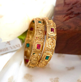 Gold Lakshmi Ruby Green bangles