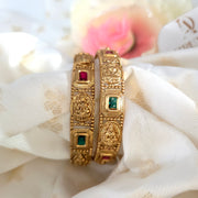 Gold Lakshmi Ruby Green bangles