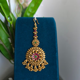 Premium Non idol Ruby green Maang tikka