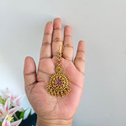 Premium Non idol Ruby green Maang tikka