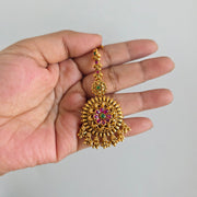 Premium Non idol Ruby green Maang tikka