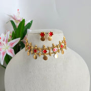 Flower layered coin choker