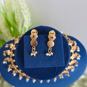 Coin flower 2 layer pearl necklace