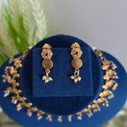 Coin flower 2 layer pearl necklace