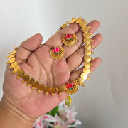 Coin half moon lotus necklace