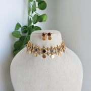 Maroon flower layered Coin choker