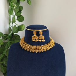 Gold replica Non idol necklace with Jhumka