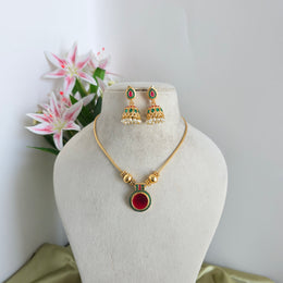 Circle Enamel necklace with Jhumka